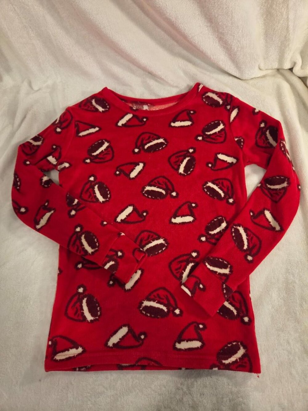 Cat & Jack Girls Red Plush Fleece Santa Hat Pajama Top Size 12